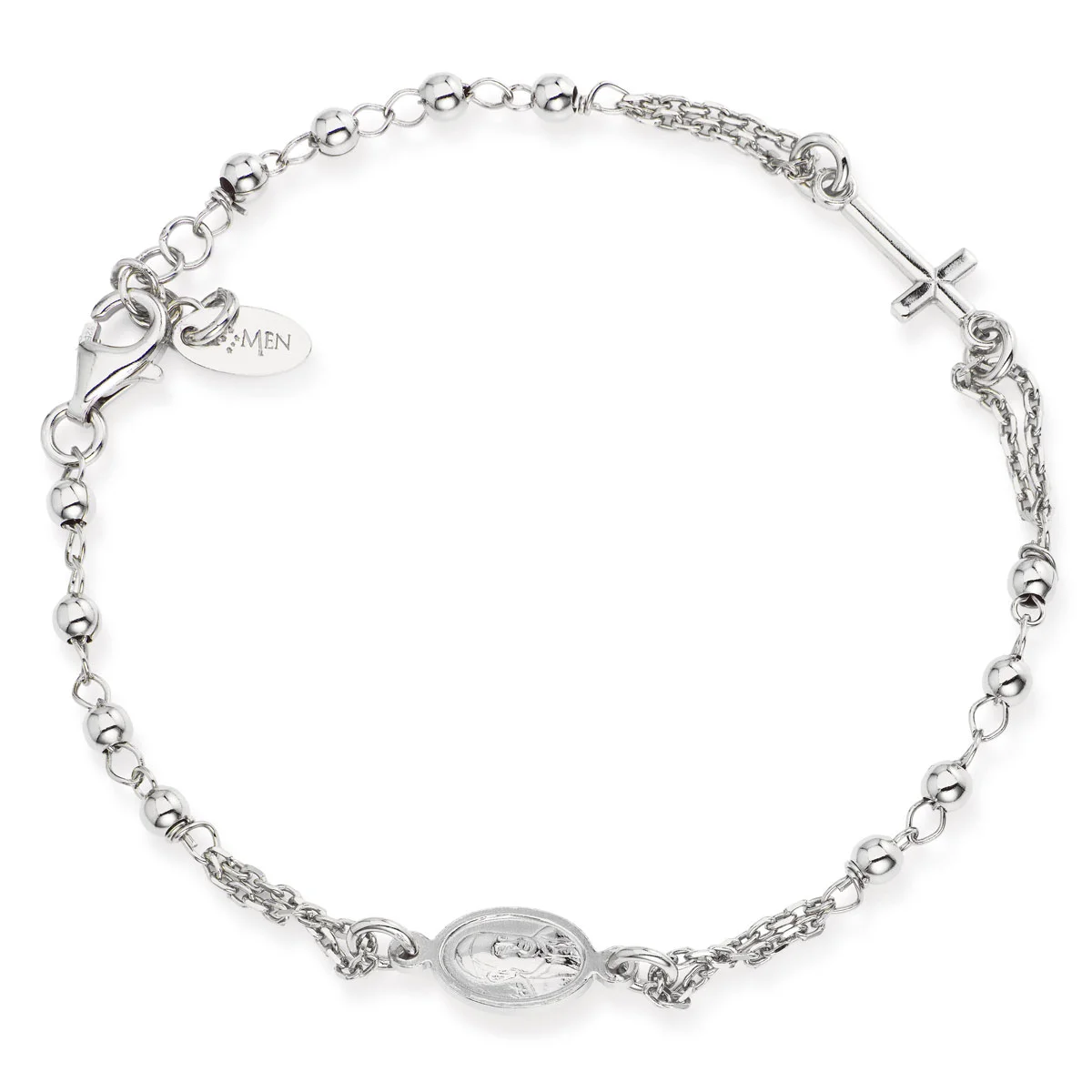 Rosary bracelet with cross and Francis pope. Sterling silver 925. AMEN