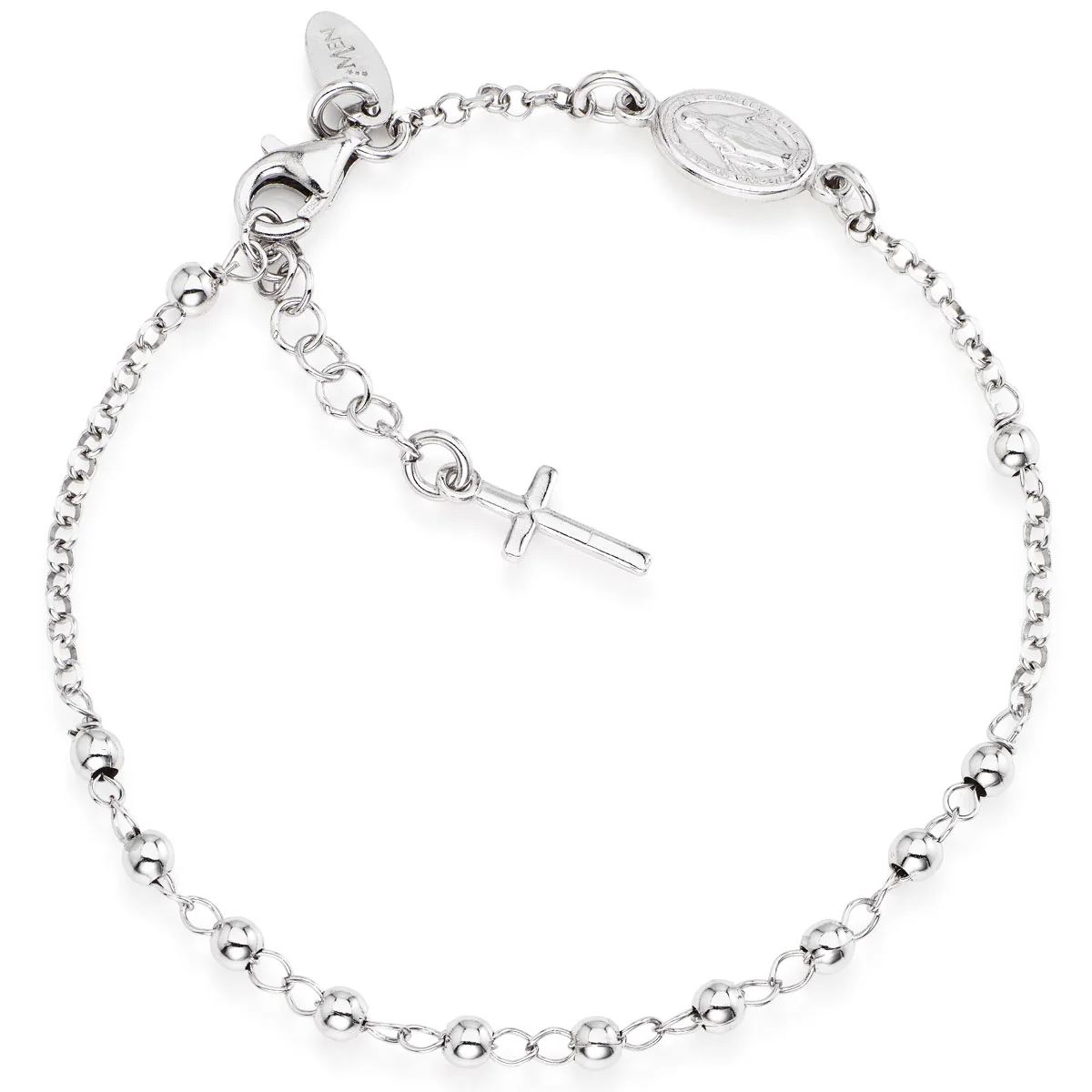 Rosary bracelet with cross and Our lady of the miracle. Sterling silver 925.