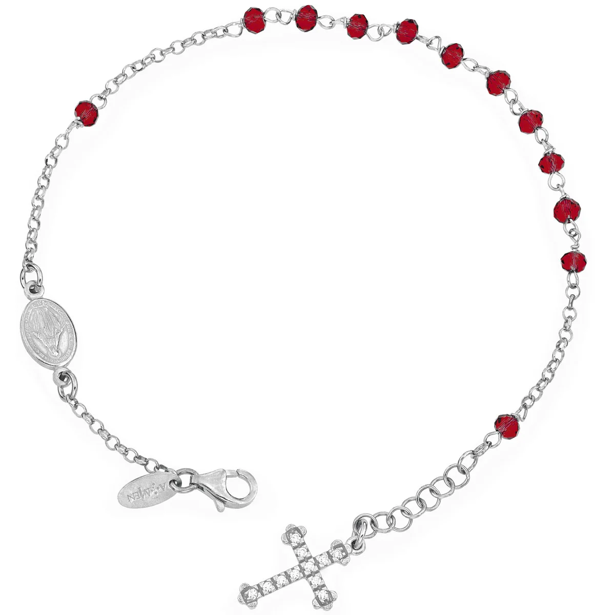 Rosary bracelet with cross and Our lady of the miracle. Sterling silver 925. AMEN