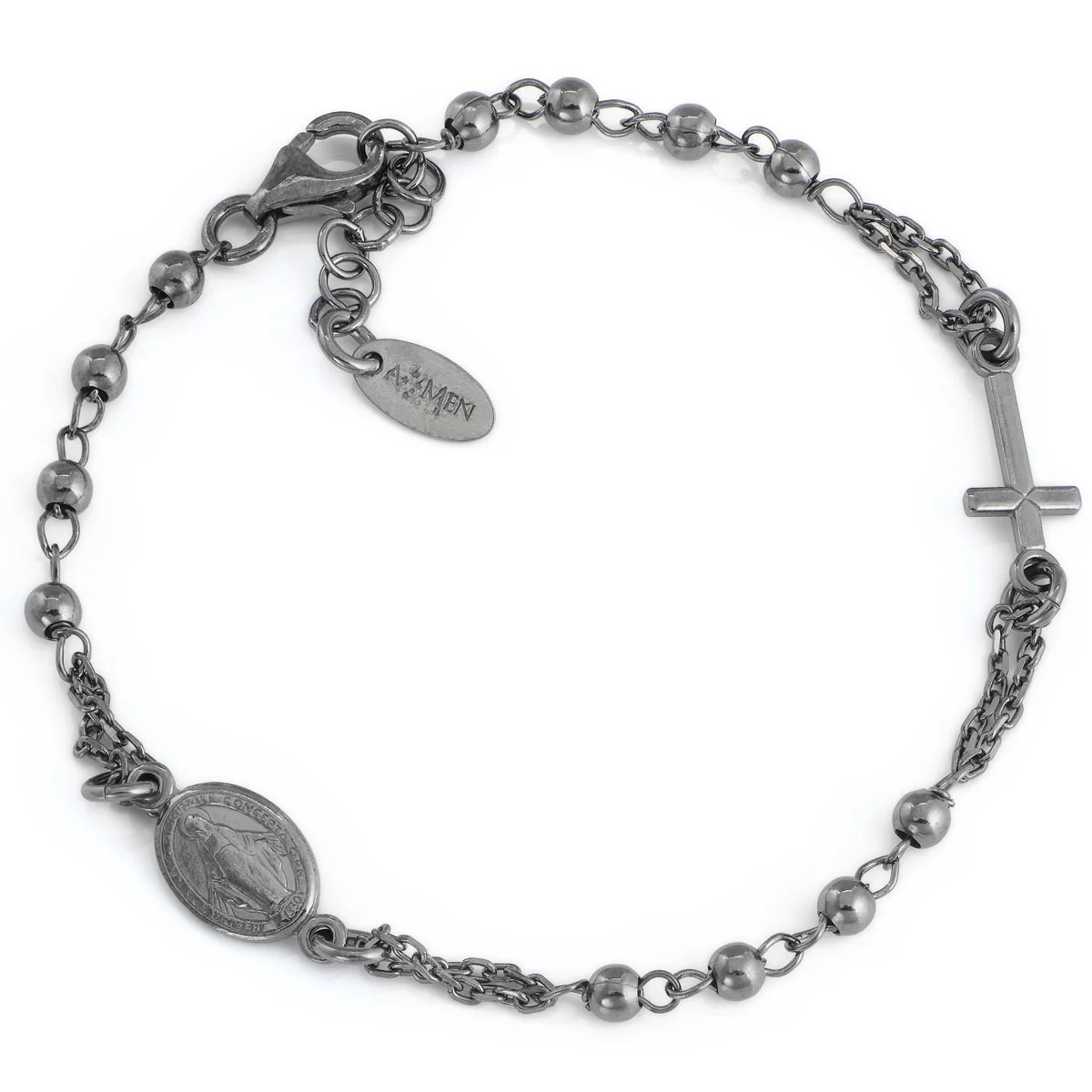 Rosary bracelet with cross and Our lady of the miracle. Sterling silver 925. AMEN