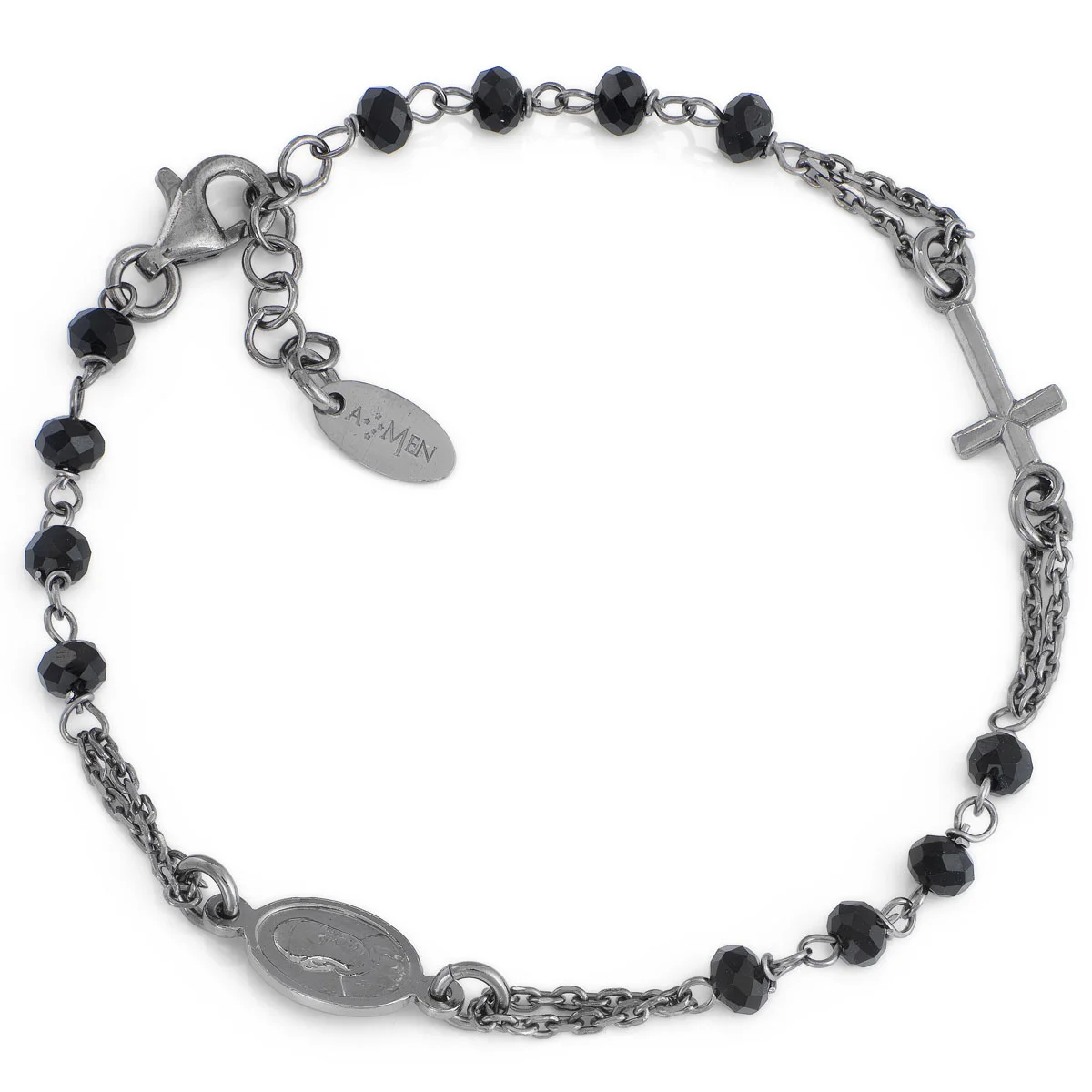 Rosary bracelet with cross and Our lady of the miracle. Sterling silver 925. AMEN