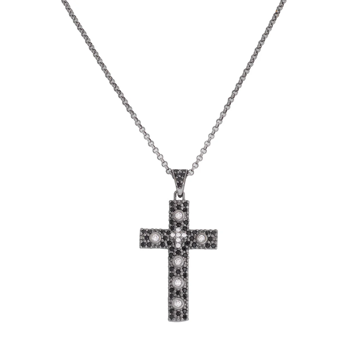 Necklace Cross. Sterling silver and zirconite. AMEN