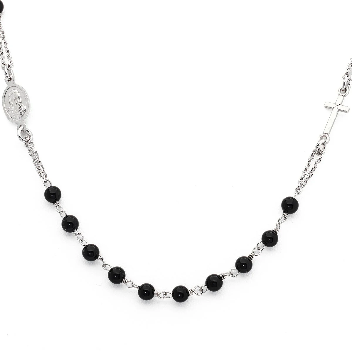 Necklace ‘Cross and Francis Pope’. Sterling silver 925 and agate.  AMEN