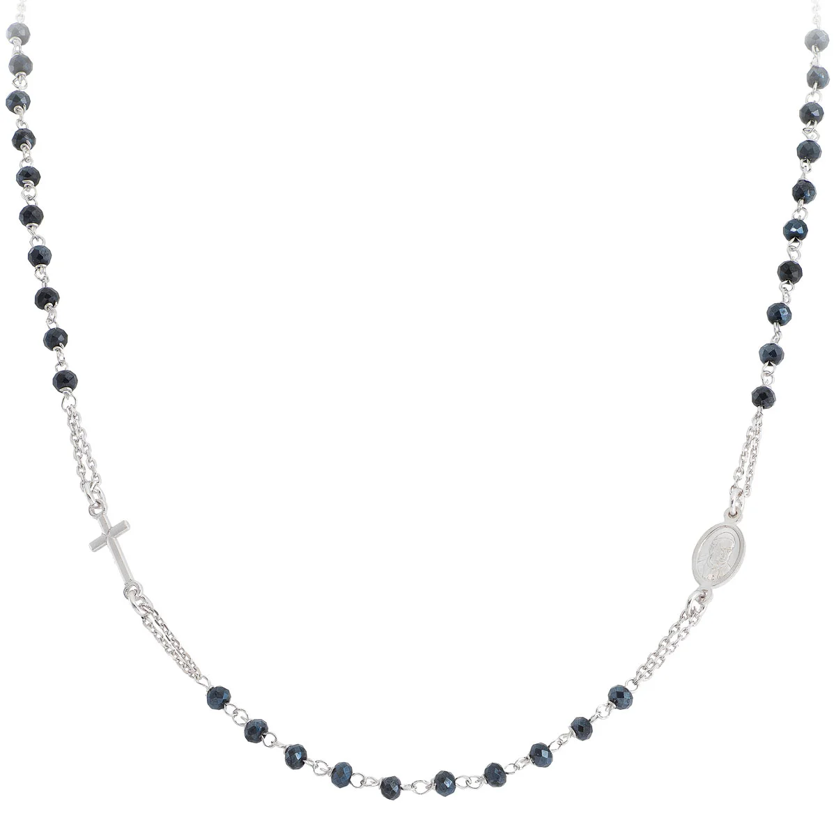 Necklace ‘Cross and Francis Pope’. Sterling silver 925 and gray crystal. AMEN