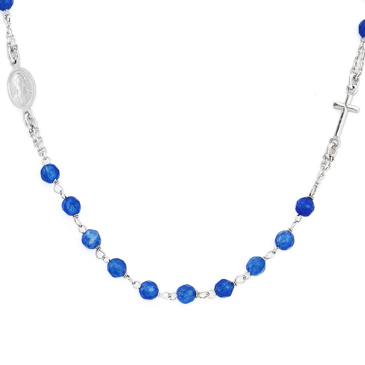 Gargantilla 'Cruz y Papa Francisco'. Plata de ley 925 y jade azul. AMEN