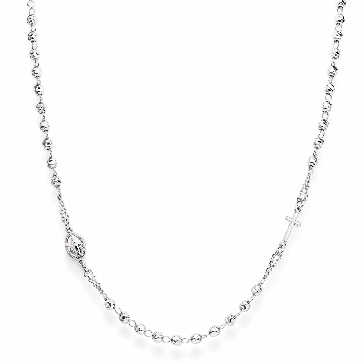 Necklace ‘Cross and Our lady of the Miracle’. Sterling silver 925. AMEN