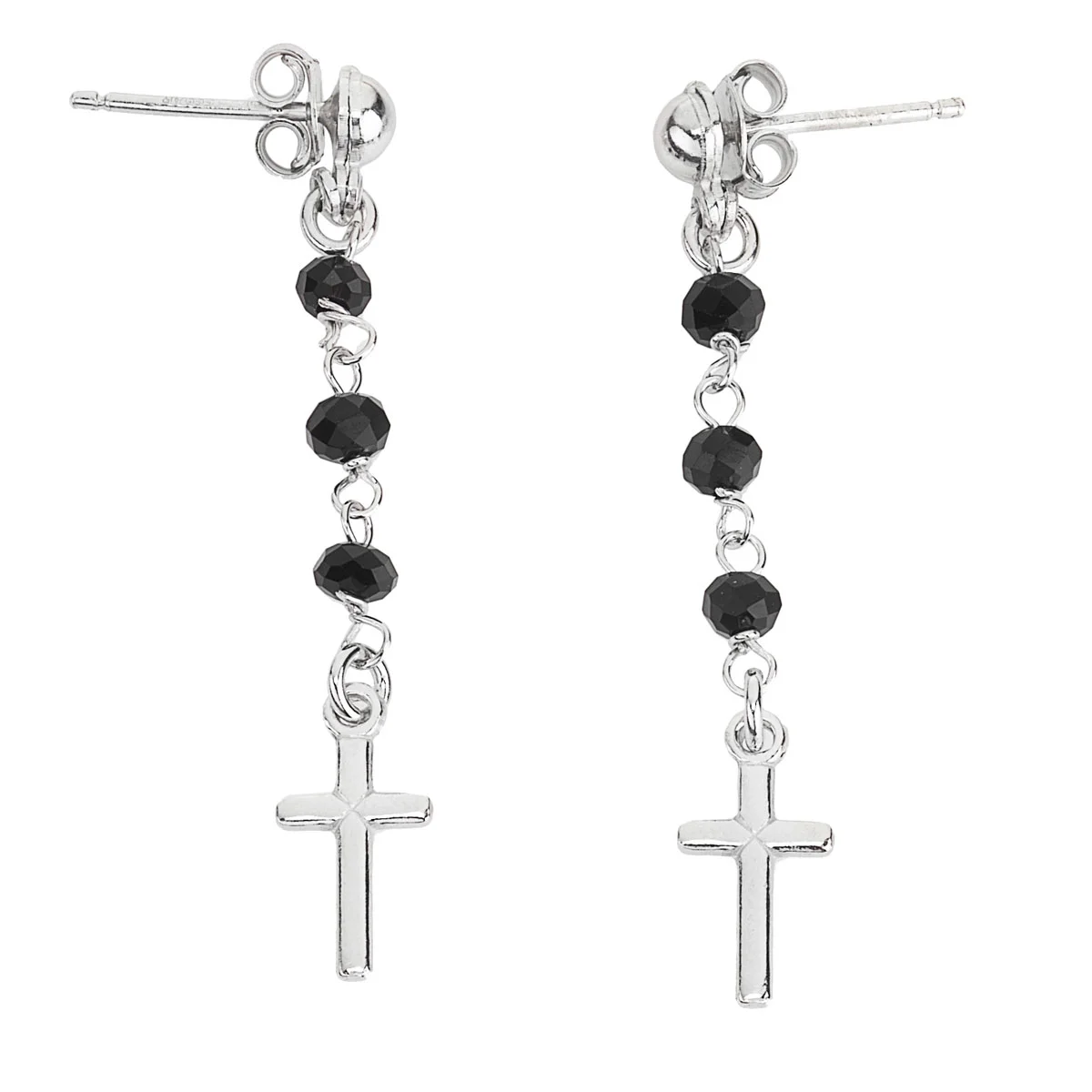 Rosary pendant earrings. Sterling silver 925 and black crystal. AMEN