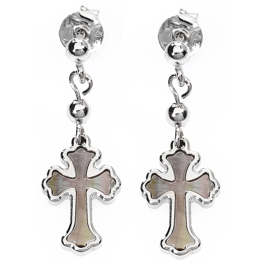 Pendientes Cruz. Plata de ley y nacar. AMEN