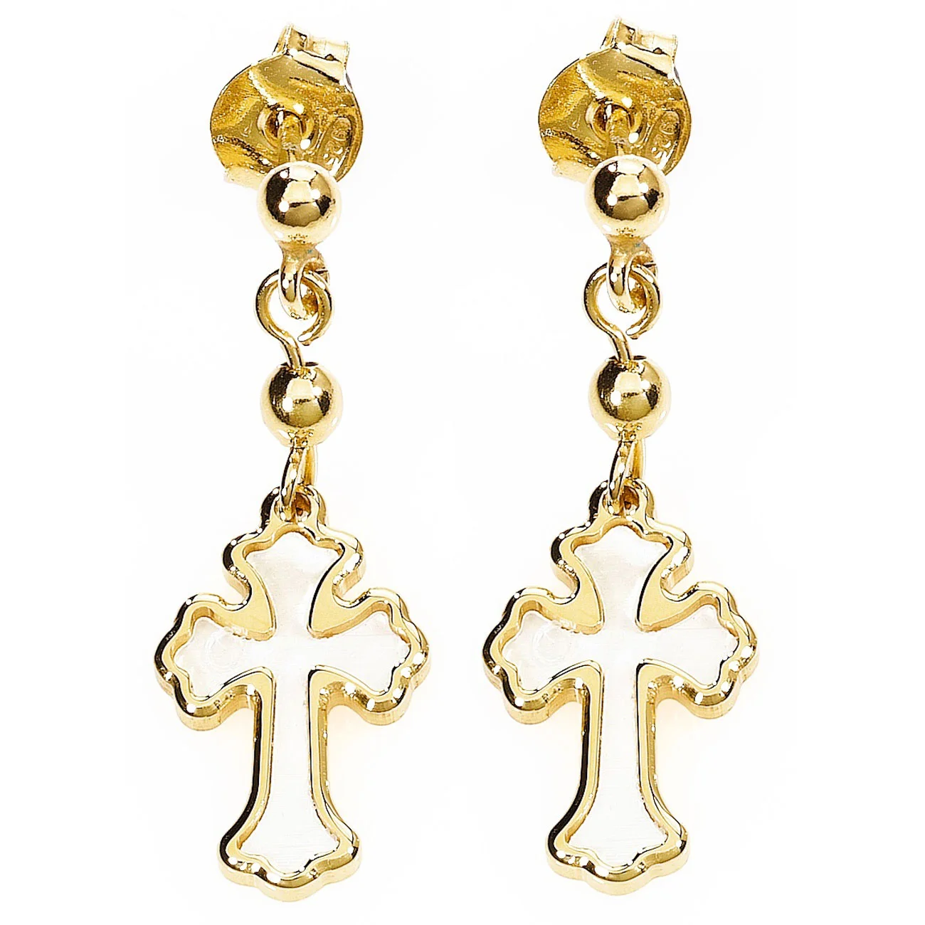 Pendientes Cruz. Plata de ley y nacar. AMEN