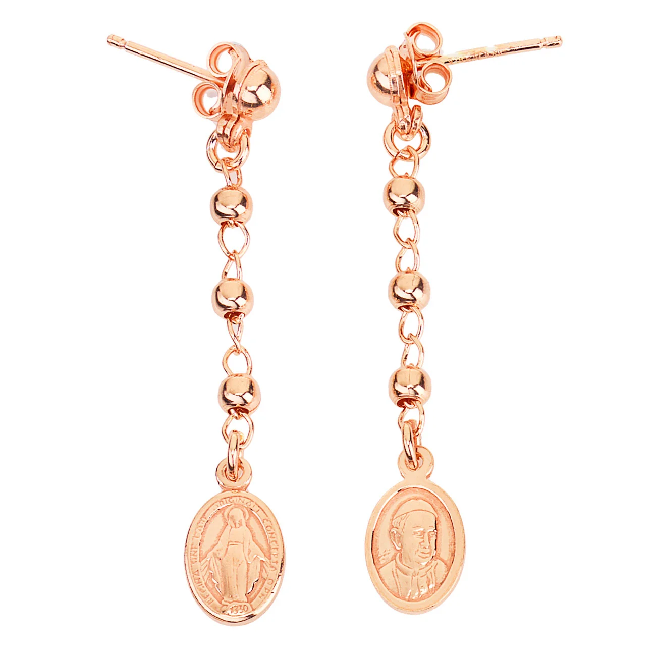 Earrings of Our Lady of the Miracle and Francis Pope. Sterling silver 925, rose. AMEN