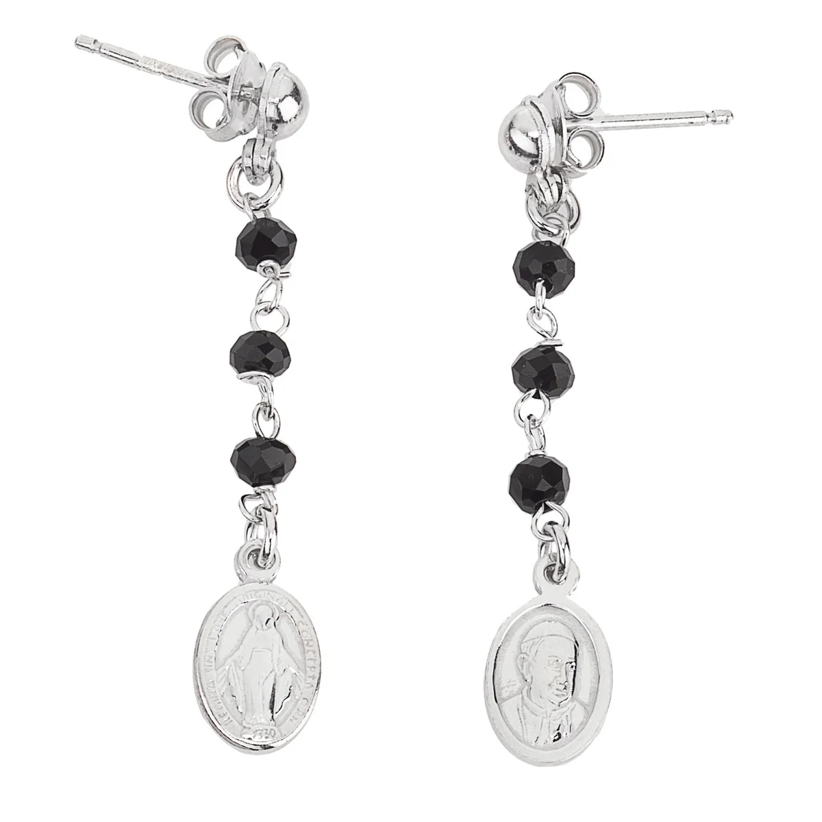 Earrings of Our Lady of the Miracle and Francis Pope. Sterling silver 925 and black crystal. AMEN