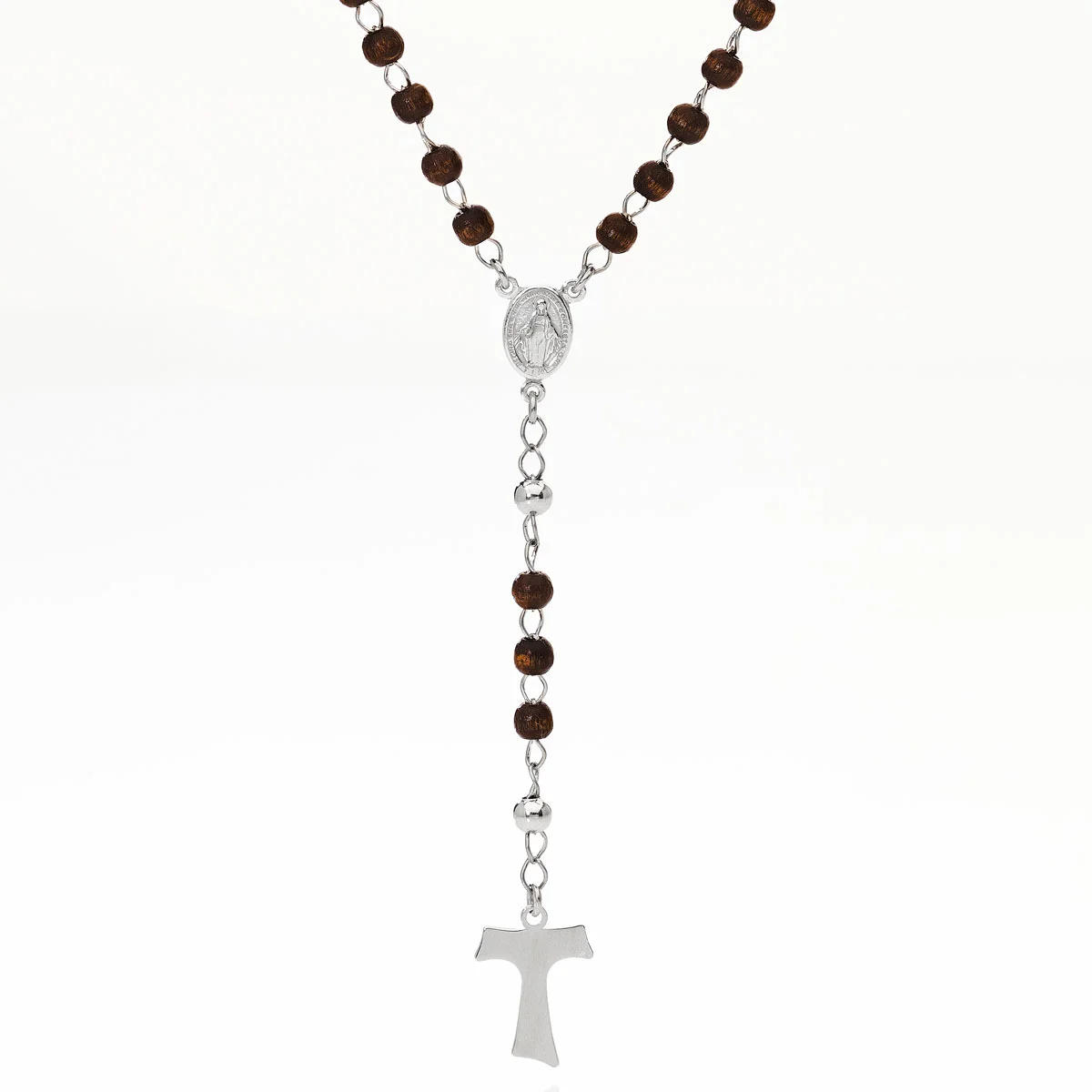 Rosary. 925 sterling silver and wood. AMEN